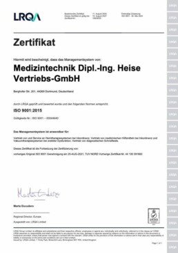 Medizintechnik Heise - Qualit&auml;tsmanagement nachDIN EN ISO 9001:2015
